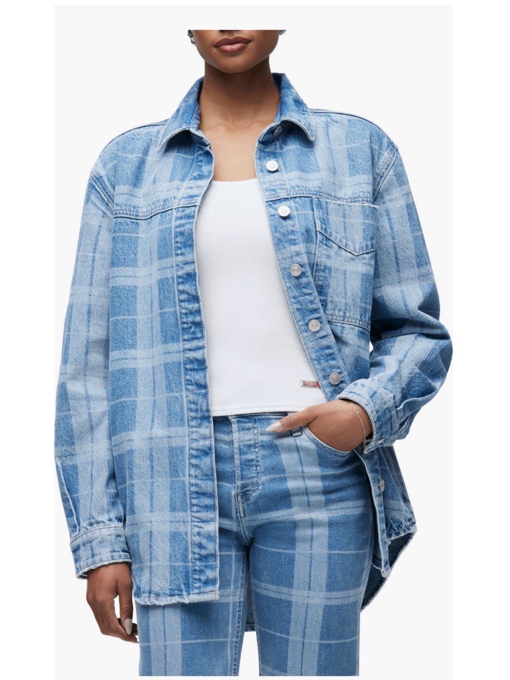 NWT HUDSON RIGID PLAID BLUE OVERSIZED CHACKET SIZE L